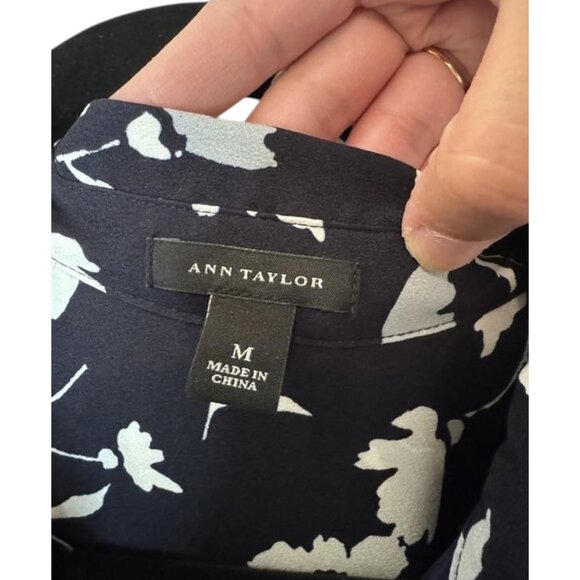 Ann Taylor navy blue floral long sleeves shift midi dress size M - Picture 4 of 5